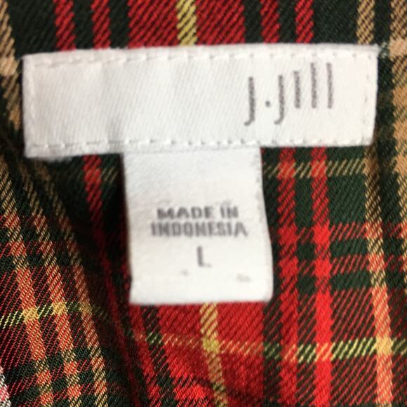 J Jill Green & Red Plaid Button Front Long Sleeve Blouse  Top Large - Picture 7 of 7